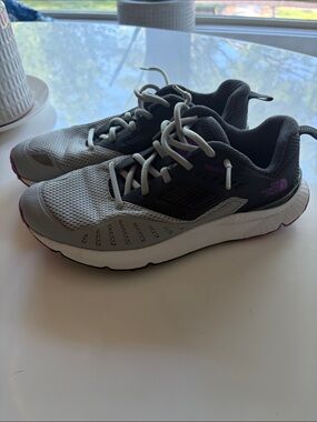 The North Face Women's Gray Athletic Running Shoes with Purple Accents